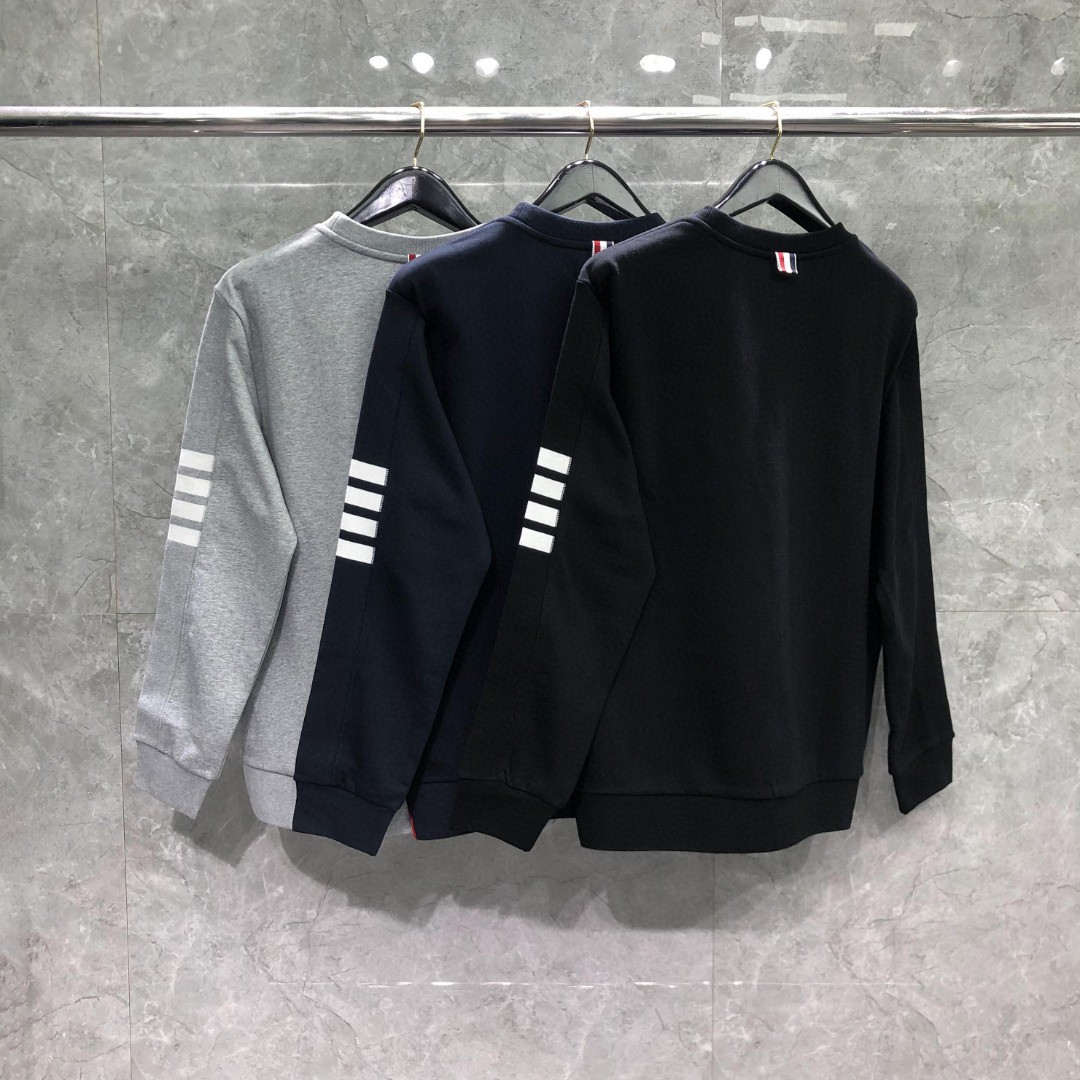 THOM BROWNE 白色袖子四杠圆领卫衣 套头 长袖 灰色 藏青色 黑色 