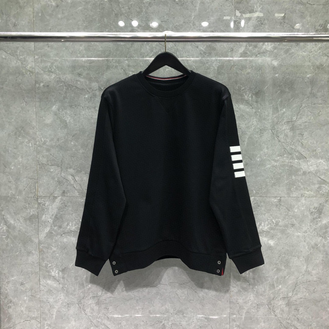 THOM BROWNE 白色袖子四杠圆领卫衣 套头 长袖 灰色 藏青色 黑色 