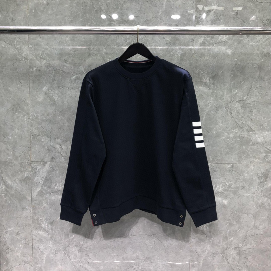 THOM BROWNE 白色袖子四杠圆领卫衣 套头 长袖 灰色 藏青色 黑色 