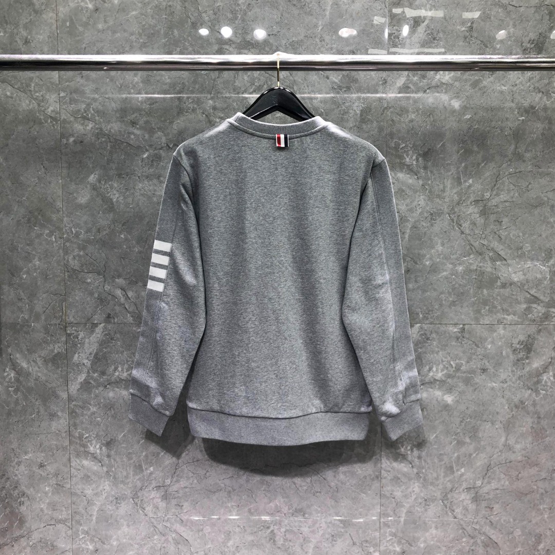 THOM BROWNE 白色袖子四杠圆领卫衣 套头 长袖 灰色 藏青色 黑色 