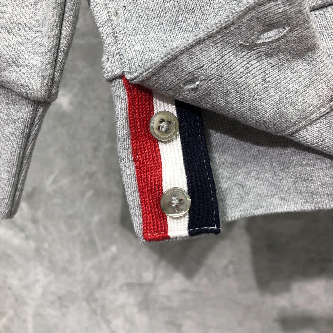 THOM BROWNE 白色袖子四杠圆领卫衣 套头 长袖 灰色 藏青色 黑色 