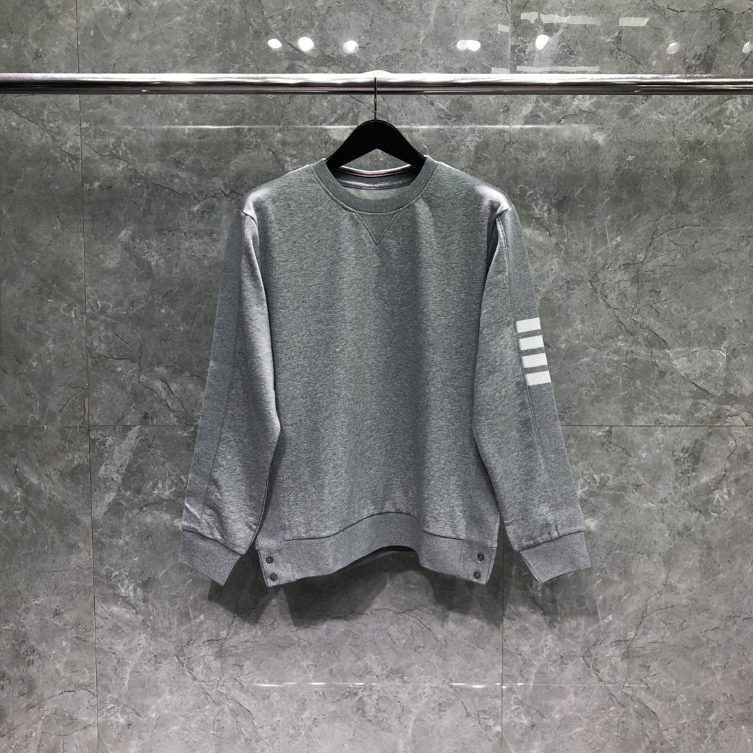 THOM BROWNE 白色袖子四杠圆领卫衣 套头 长袖 灰色 藏青色 黑色 