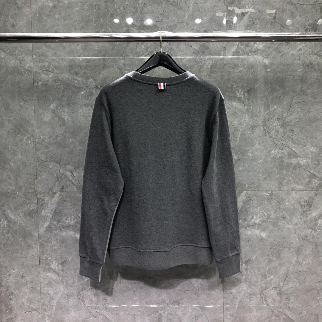 THOM BROWNE 拼色经典四条纹圆领卫衣 套头 长袖 灰色 MJT433A-J0010-055