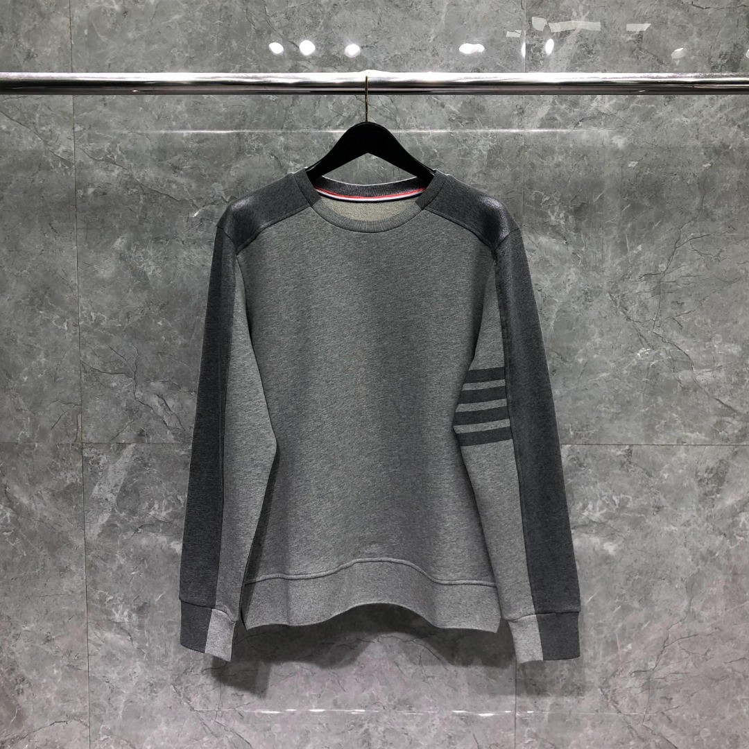THOM BROWNE 拼色经典四条纹圆领卫衣 套头 长袖 灰色 MJT433A-J0010-055