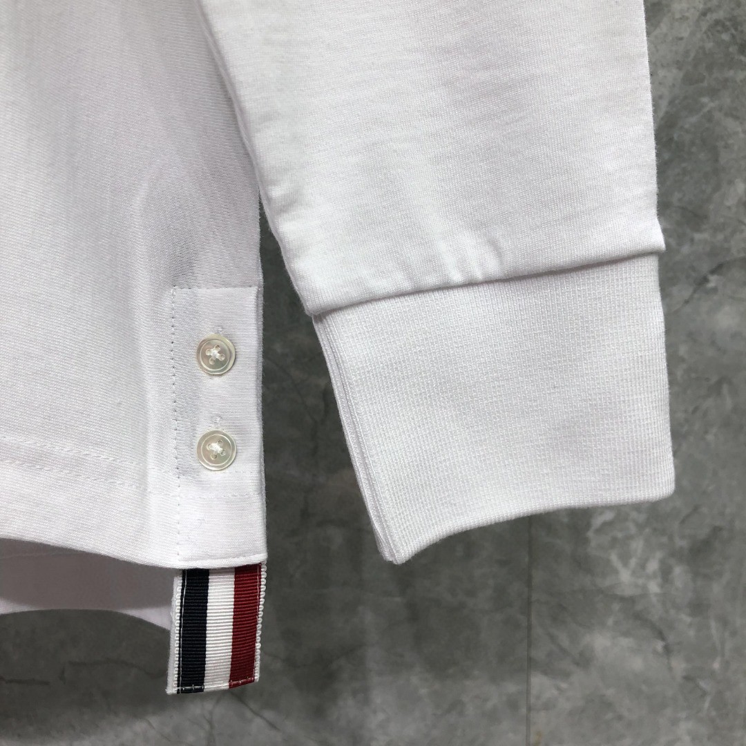 THOM BROWNE 胸前拼色织带圆领卫衣 套头 长袖 灰色 藏青色 白色 