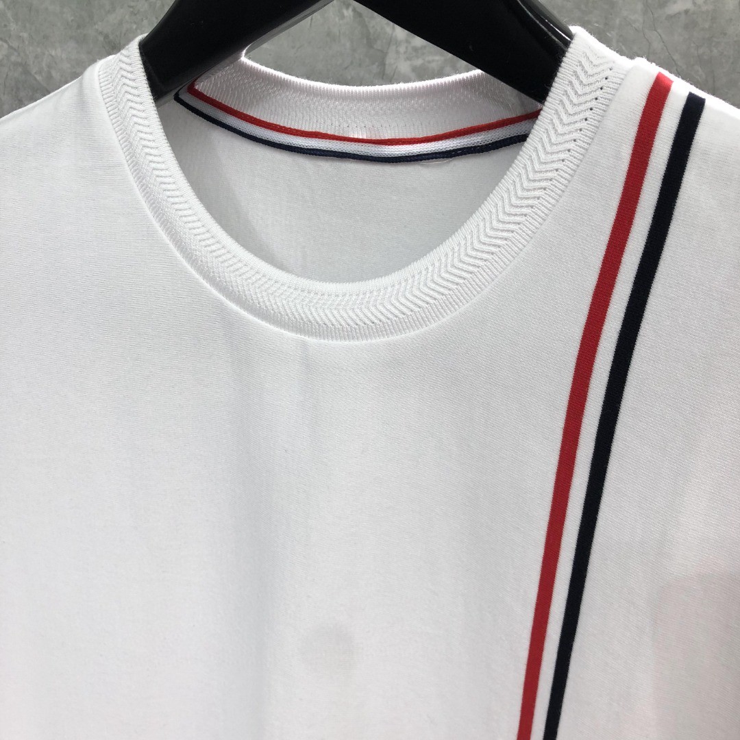 THOM BROWNE 胸前拼色织带圆领卫衣 套头 长袖 灰色 藏青色 白色 