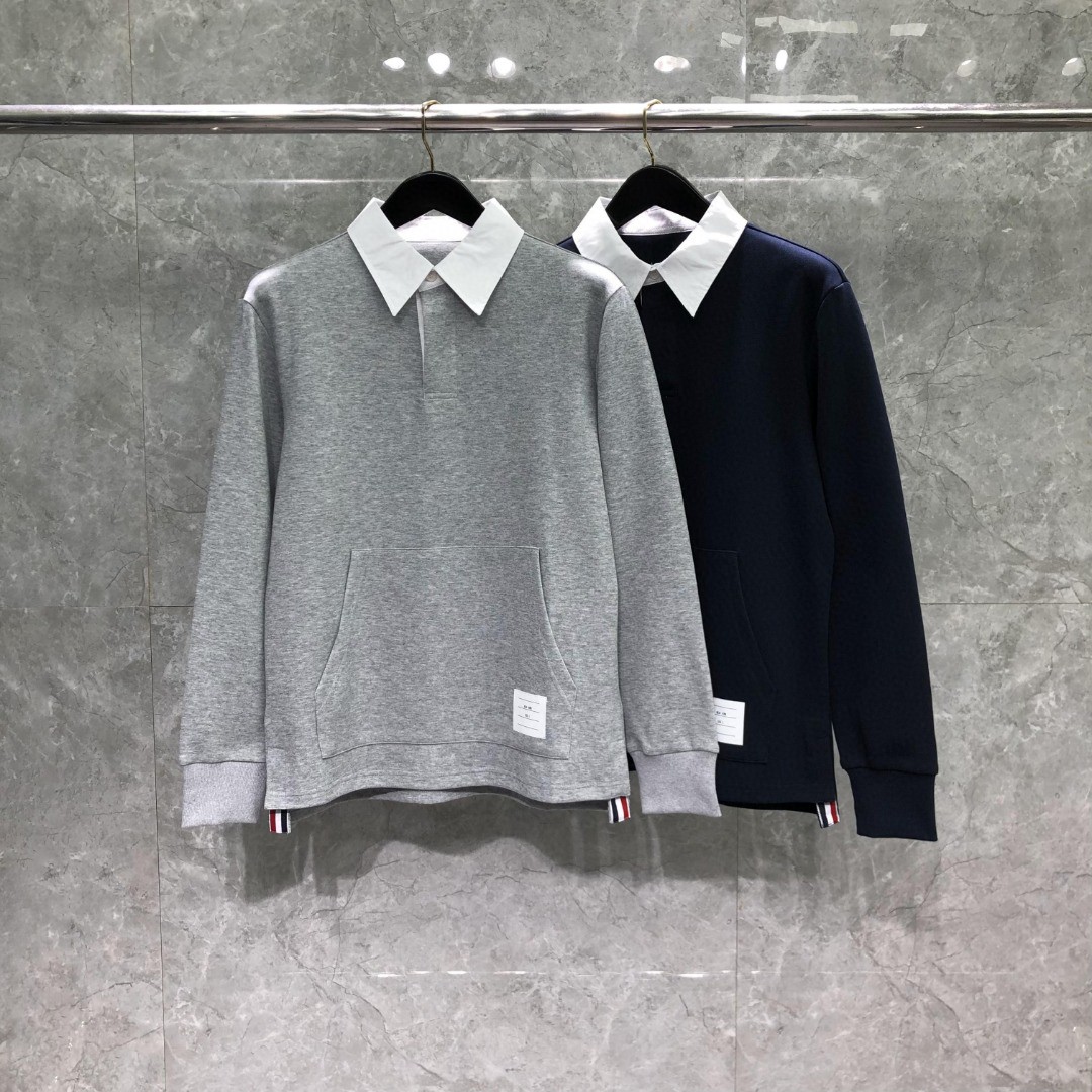THOM BROWNE 翻领Polo衫 卫衣 长袖 灰色 藏青色 MJP174A-J0059-415