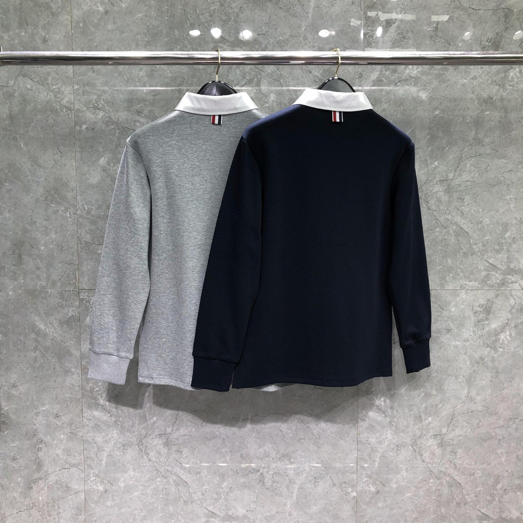 THOM BROWNE 翻领Polo衫 卫衣 长袖 灰色 藏青色 MJP174A-J0059-415