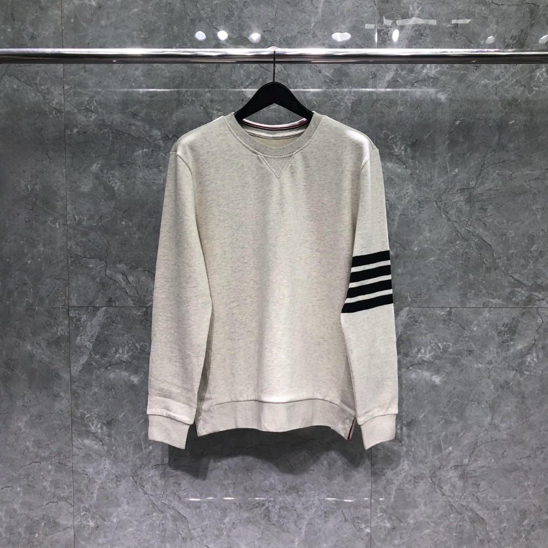 THOM BROWNE 经典四条纹圆领卫衣 套头 长袖 花灰色