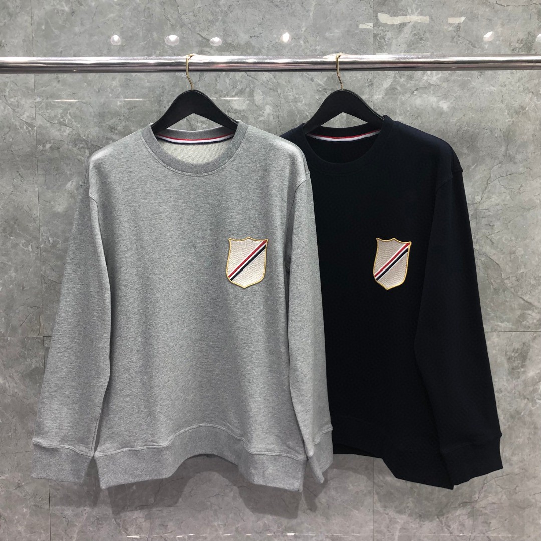 THOM BROWNE 纯色刺绣徽标圆领卫衣 长袖 灰色 藏青色 MJT277A-06931-065