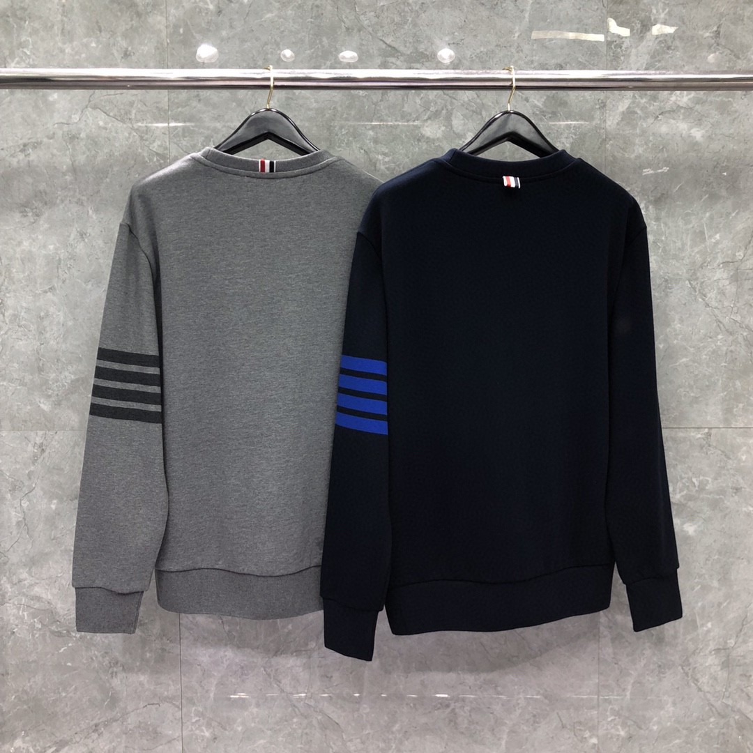 THOM BROWNE 经典袖子四条纹圆领卫衣 长袖 灰色 藏青色 