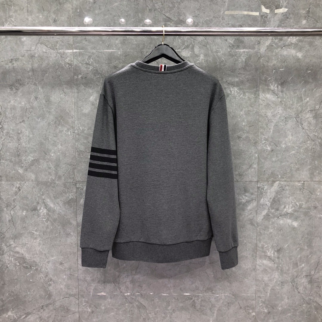 THOM BROWNE 经典袖子四条纹圆领卫衣 长袖 灰色 藏青色 