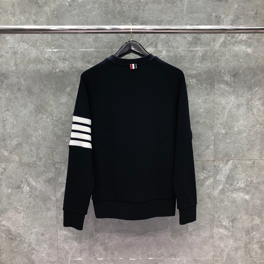 THOM BROWNE 经典袖子四条纹圆领卫衣 套头 长袖 灰色 藏青色 白色 