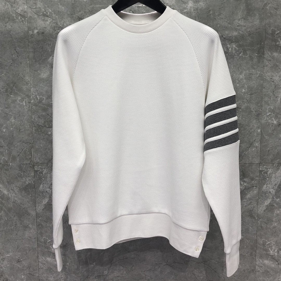 THOM BROWNE 经典袖子四条纹圆领卫衣 套头 长袖 灰色 藏青色 白色 