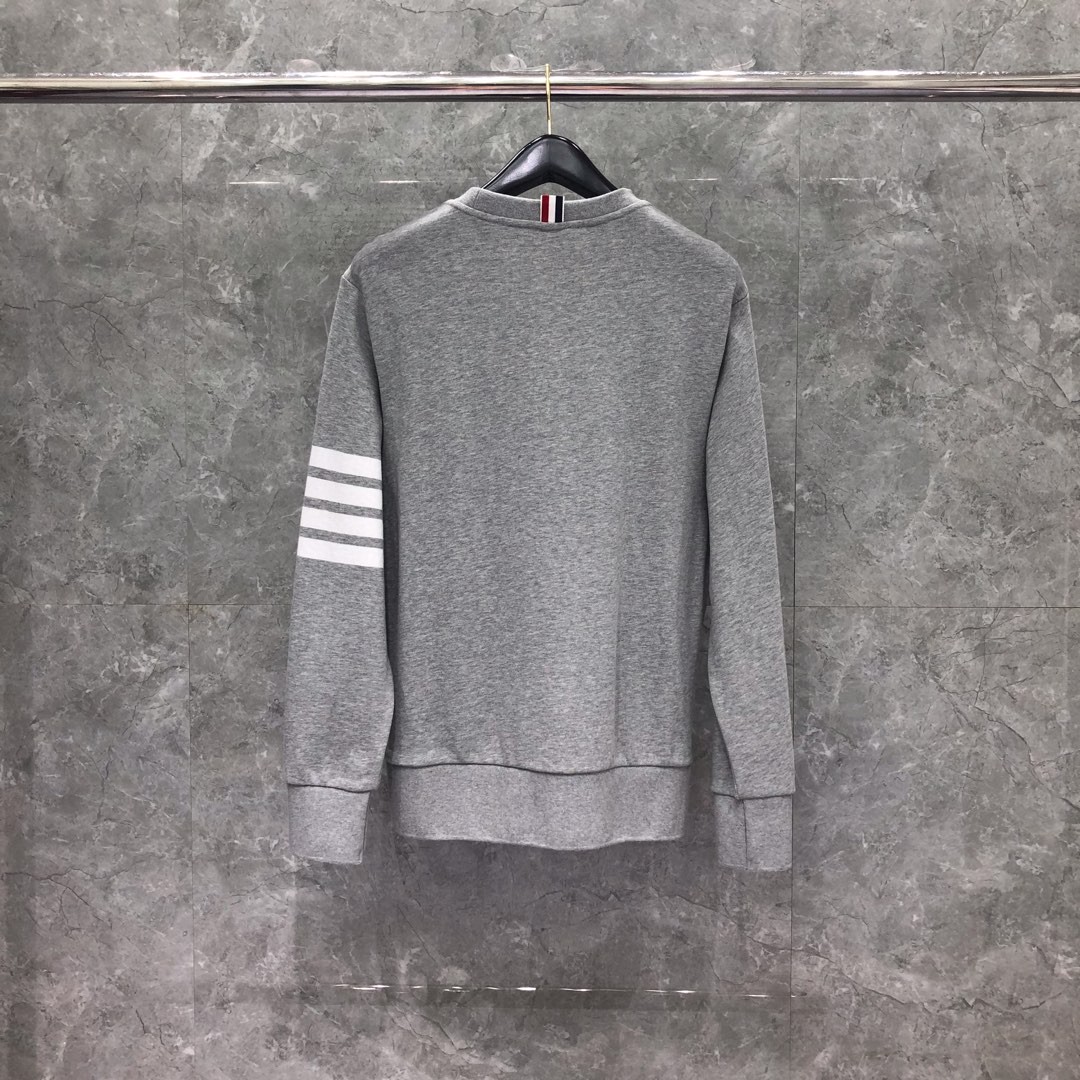 THOM BROWNE 经典袖子四条纹圆领卫衣 套头 长袖 浅灰色 藏青色 黑色 深灰色