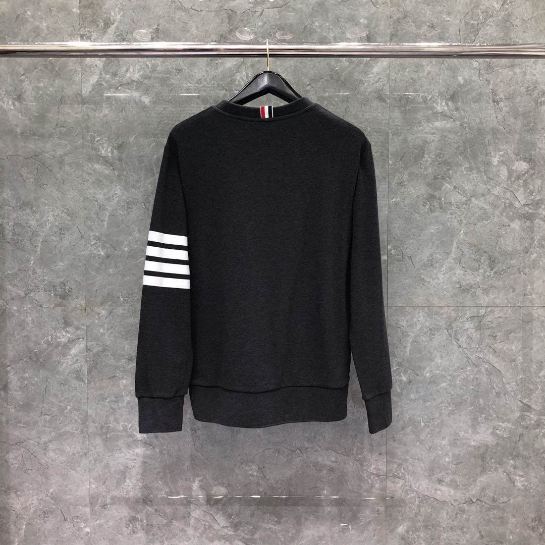 THOM BROWNE 经典袖子四条纹圆领卫衣 套头 长袖 浅灰色 藏青色 黑色 深灰色
