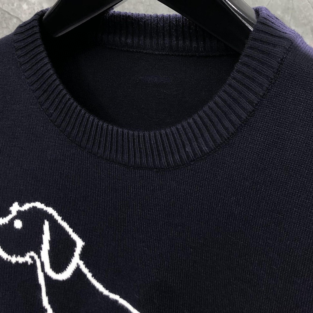 THOM BROWNE 经典袖子白色四条纹小狗嵌花图案毛衣 针织衫 长袖 灰色 藏青色 白色 MKA486A-Y1002-055