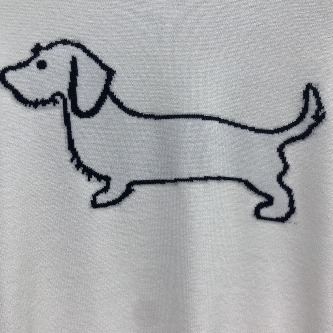 THOM BROWNE 经典袖子白色四条纹小狗嵌花图案毛衣 针织衫 长袖 灰色 藏青色 白色 MKA486A-Y1002-055