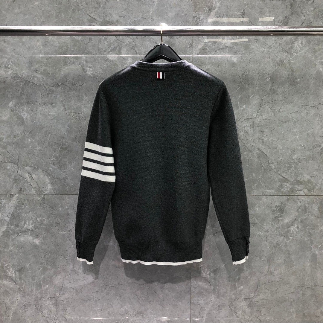 THOM BROWNE 经典袖子四条纹螺纹圆领毛衣 针织衫 长袖 灰色 藏青色 白色 MKA452A-Y3006-100