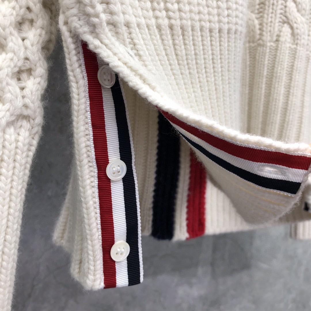 THOM BROWNE 后背三色条纹圆领毛衣 针织衫 长袖 灰色 白色