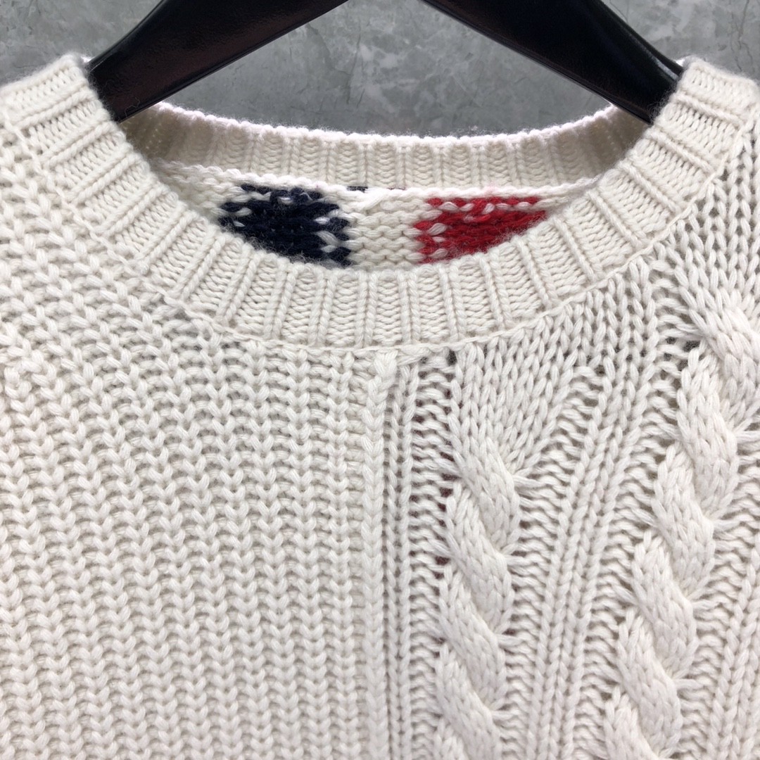THOM BROWNE 后背三色条纹圆领毛衣 针织衫 长袖 灰色 白色