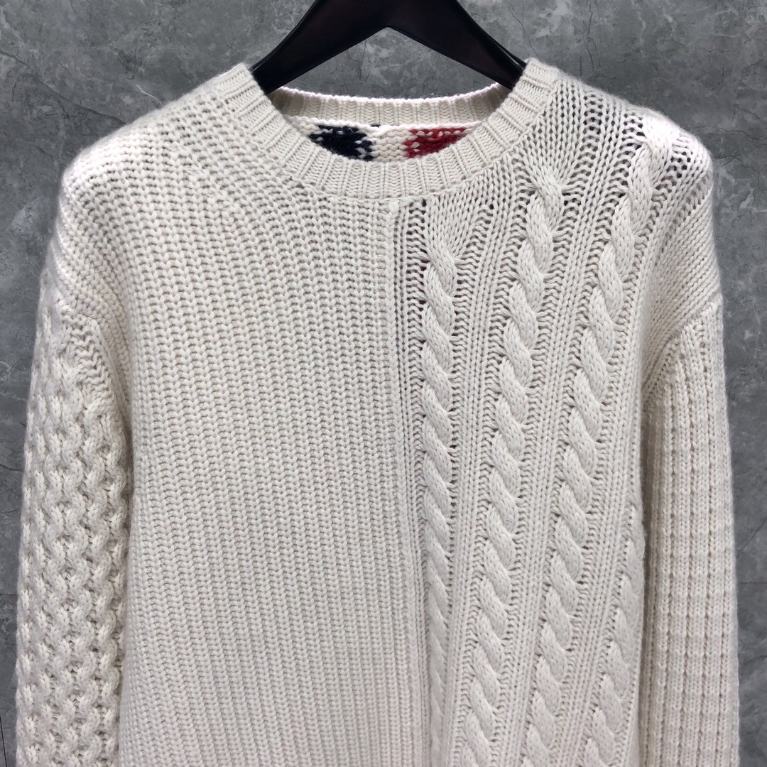 THOM BROWNE 后背三色条纹圆领毛衣 针织衫 长袖 灰色 白色