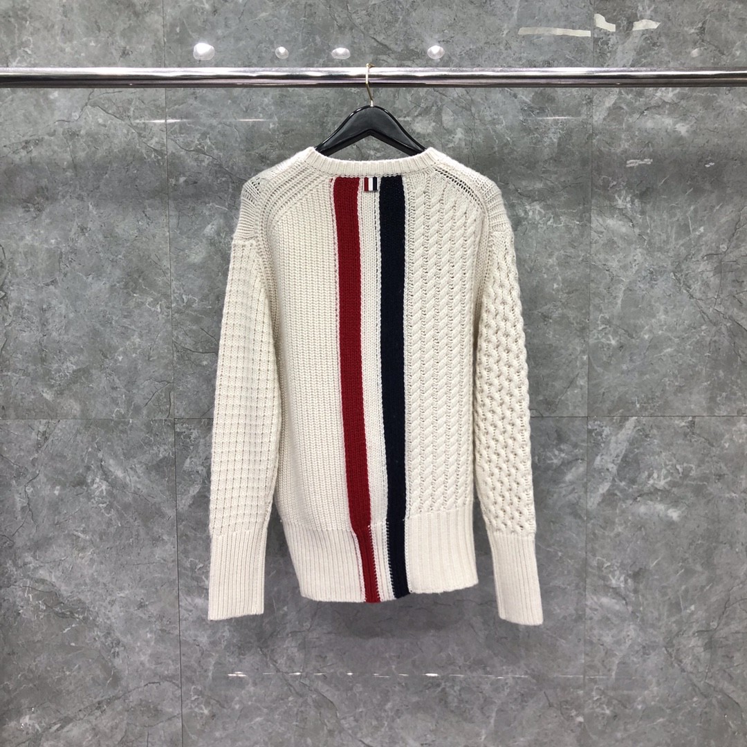 THOM BROWNE 后背三色条纹圆领毛衣 针织衫 长袖 灰色 白色