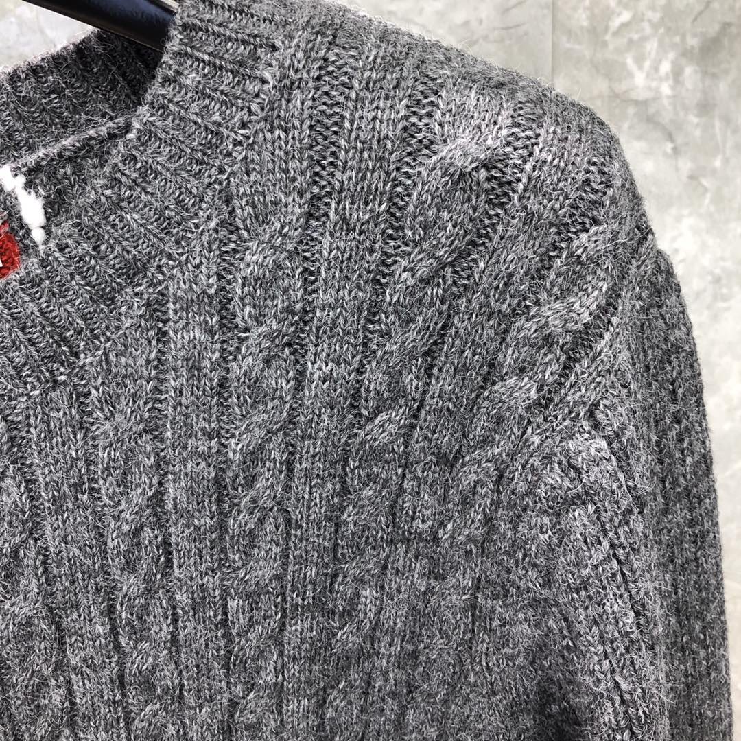 THOM BROWNE 后背三色条纹圆领毛衣 针织衫 长袖 灰色 白色