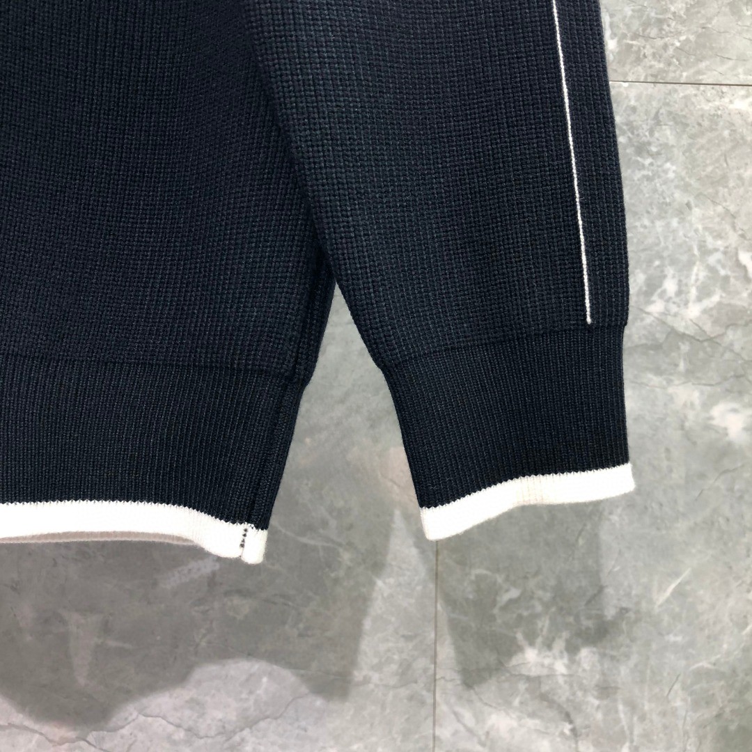 THOM BROWNE 白边细针拼色四杠圆领毛衣 针织衫 长袖 灰色 黑色 墨绿色