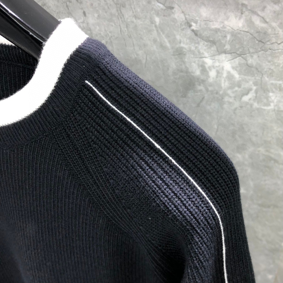 THOM BROWNE 白边细针拼色四杠圆领毛衣 针织衫 长袖 灰色 黑色 墨绿色