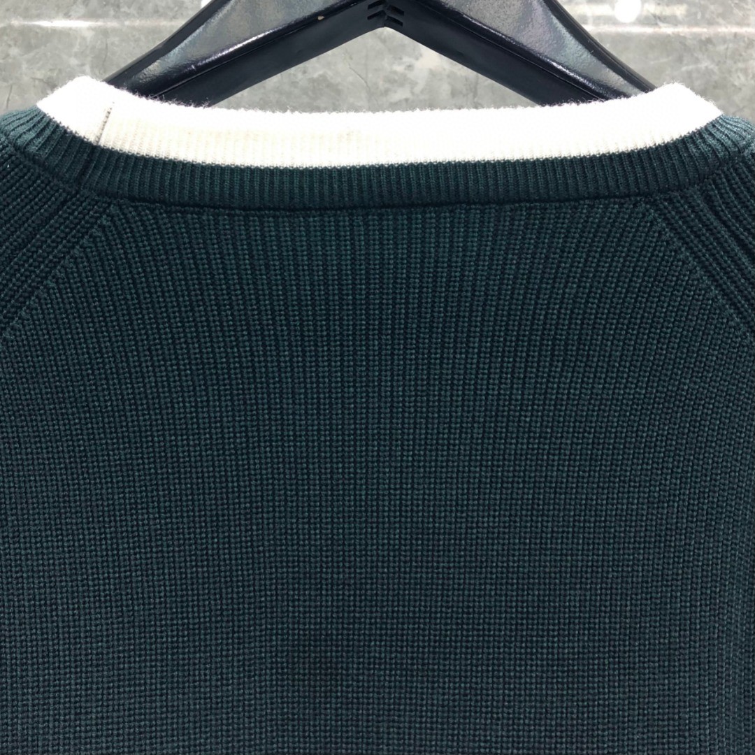 THOM BROWNE 白边细针拼色四杠圆领毛衣 针织衫 长袖 灰色 黑色 墨绿色