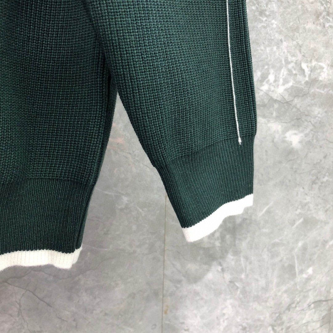 THOM BROWNE 白边细针拼色四杠圆领毛衣 针织衫 长袖 灰色 黑色 墨绿色