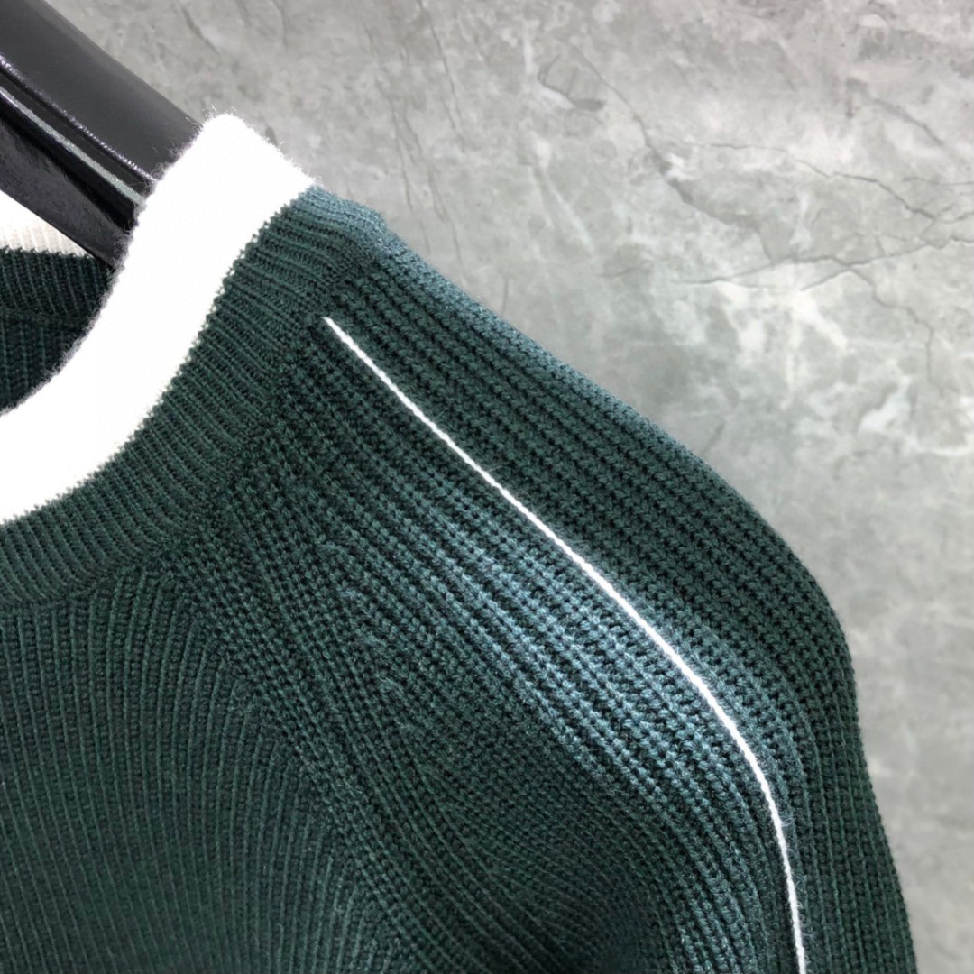 THOM BROWNE 白边细针拼色四杠圆领毛衣 针织衫 长袖 灰色 黑色 墨绿色