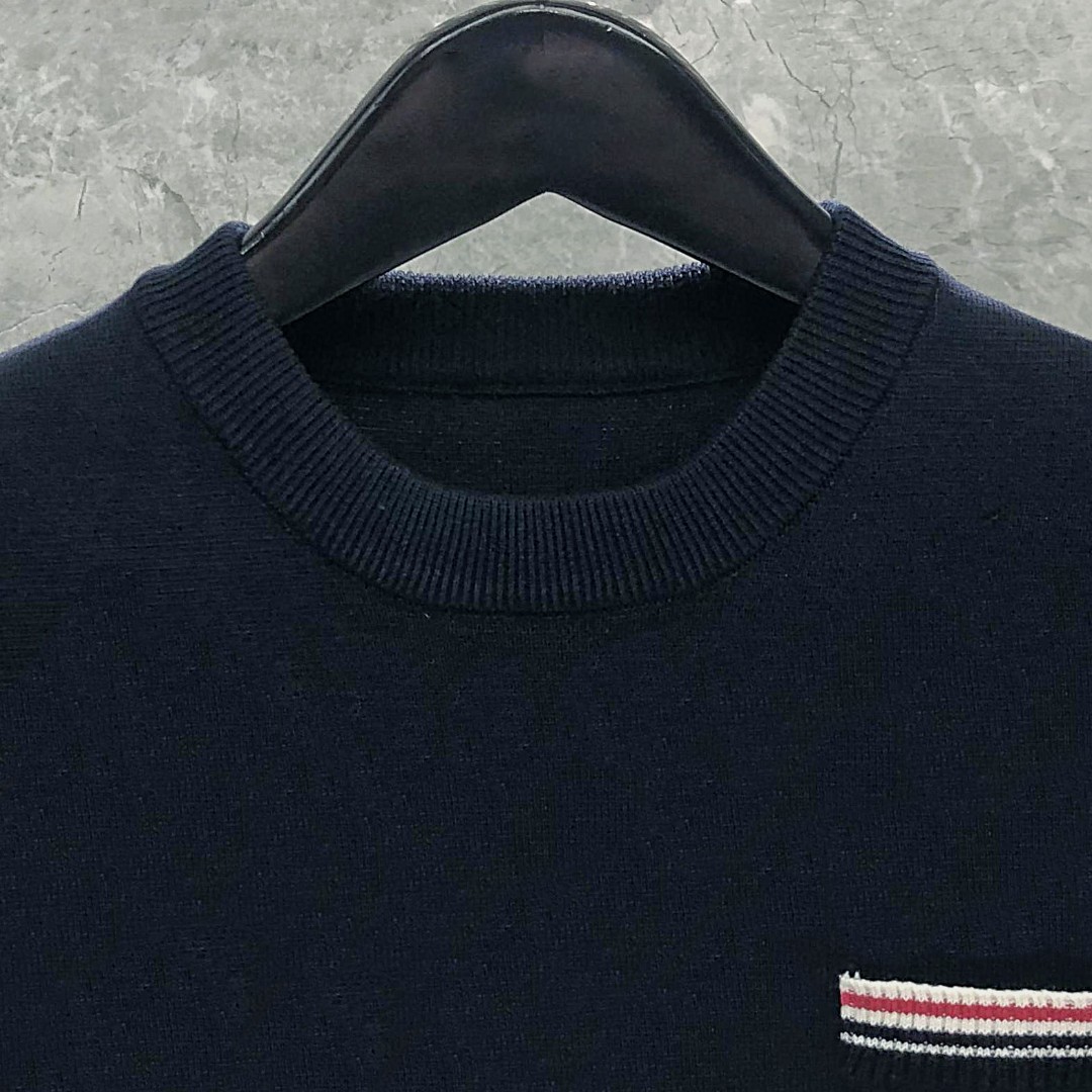 THOM BROWNE 口袋双袖织带圆领毛衣 针织衫 长袖 灰色 白色 藏青色