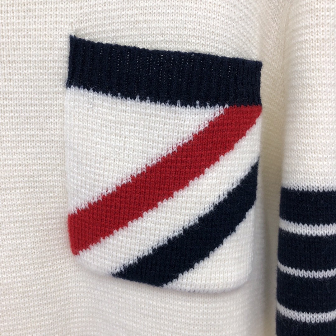 THOM BROWNE 条纹嵌花圆领毛衣 针织衫 长袖 白色 
