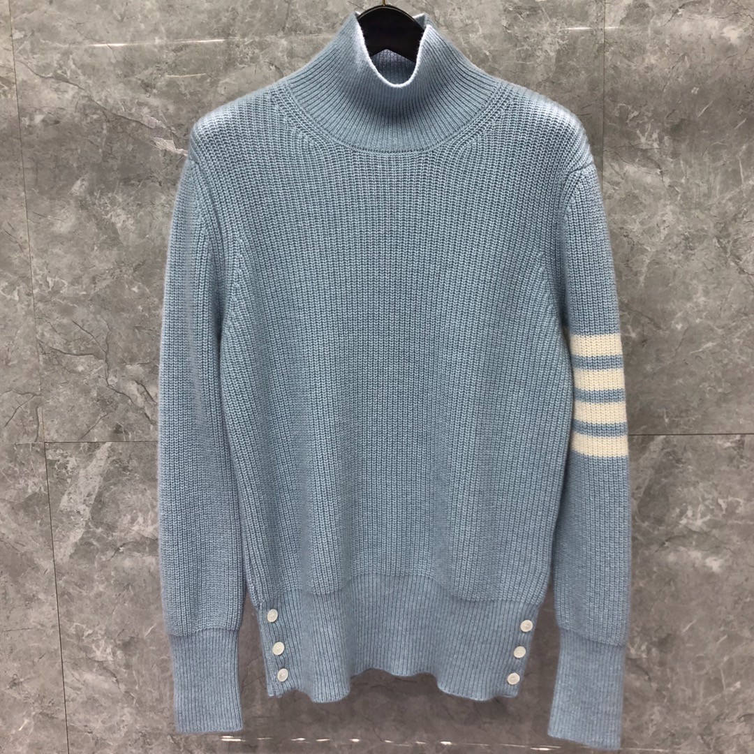 THOM BROWNE 经典条纹高领毛衣 针织衫 长袖 灰色 蓝色 白色 藏青色 