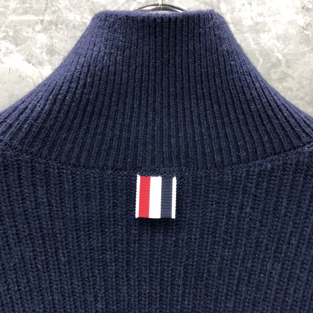 THOM BROWNE 经典条纹高领毛衣 针织衫 长袖 灰色 蓝色 白色 藏青色 