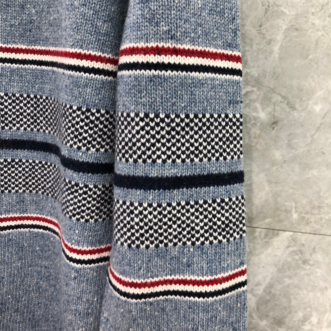 THOM BROWNE 条纹提花羊毛毛衣 针织衫 长袖 蓝色 灰色 白色 藏青色 MKA330A-Y1502-415