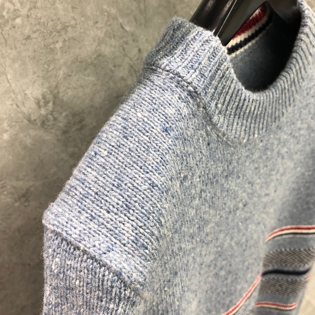 THOM BROWNE 条纹提花羊毛毛衣 针织衫 长袖 蓝色 灰色 白色 藏青色 MKA330A-Y1502-415