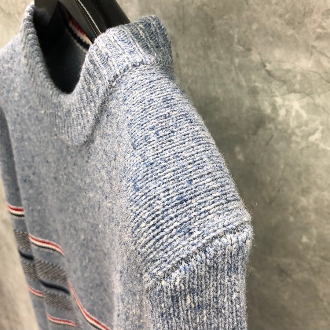 THOM BROWNE 条纹提花羊毛毛衣 针织衫 长袖 蓝色 灰色 白色 藏青色 MKA330A-Y1502-415