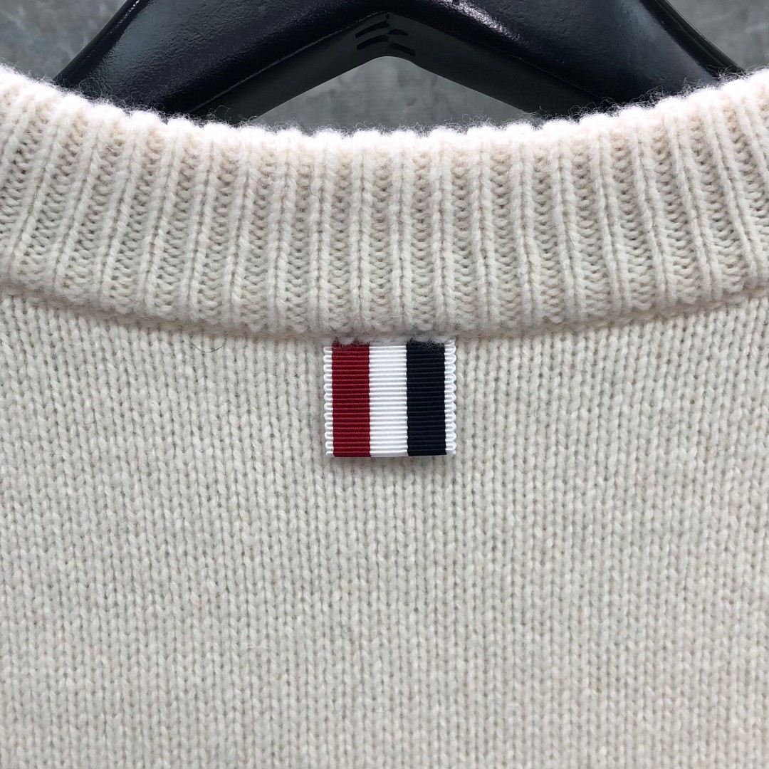 THOM BROWNE 条纹提花羊毛毛衣 针织衫 长袖 蓝色 灰色 白色 藏青色 MKA330A-Y1502-415