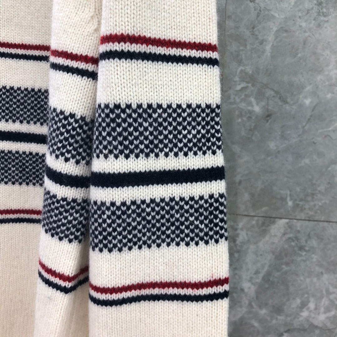 THOM BROWNE 条纹提花羊毛毛衣 针织衫 长袖 蓝色 灰色 白色 藏青色 MKA330A-Y1502-415