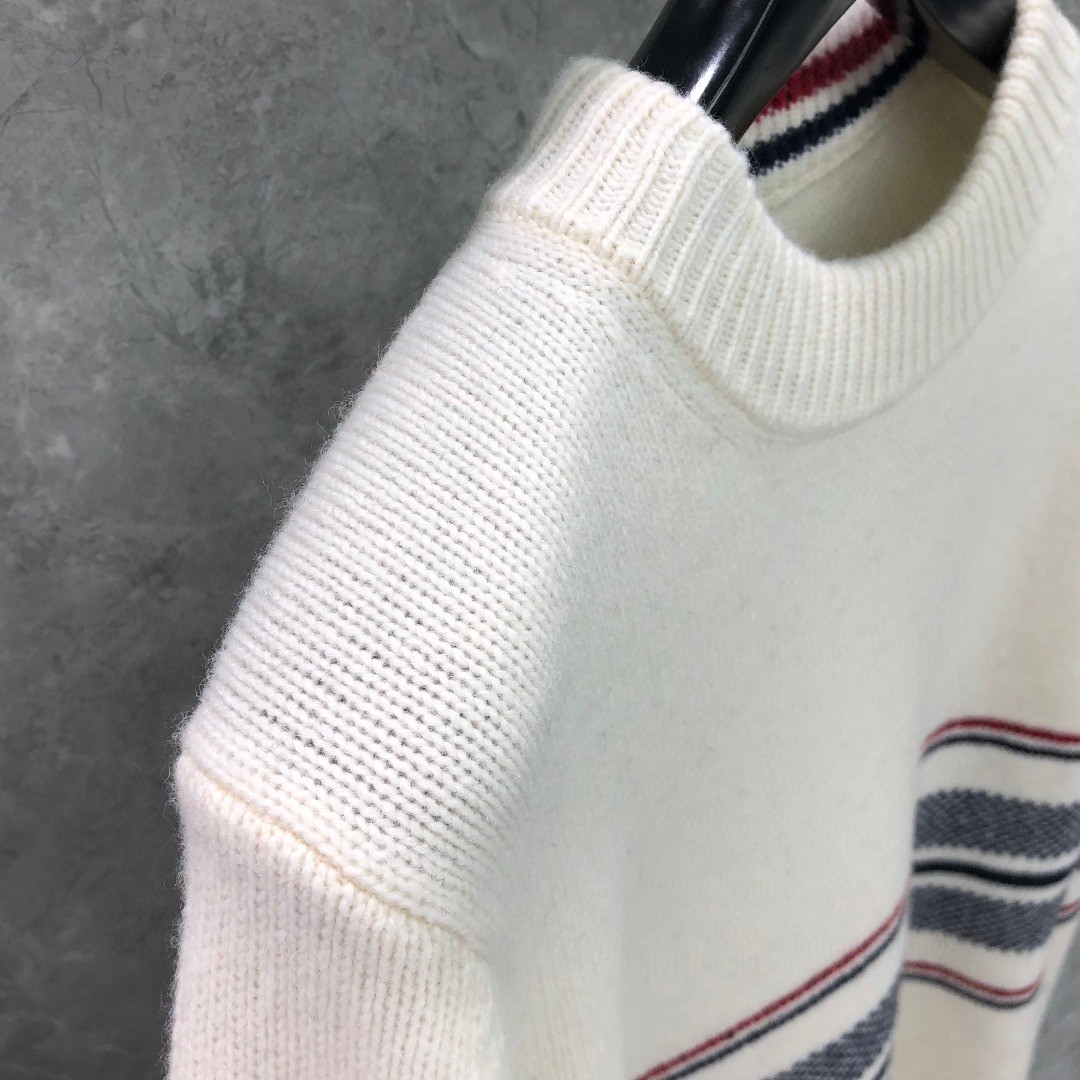 THOM BROWNE 条纹提花羊毛毛衣 针织衫 长袖 蓝色 灰色 白色 藏青色 MKA330A-Y1502-415