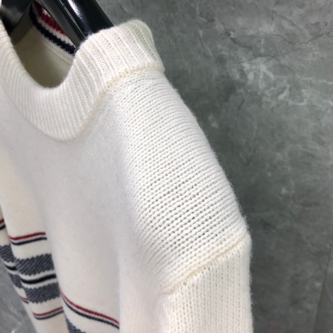 THOM BROWNE 条纹提花羊毛毛衣 针织衫 长袖 蓝色 灰色 白色 藏青色 MKA330A-Y1502-415
