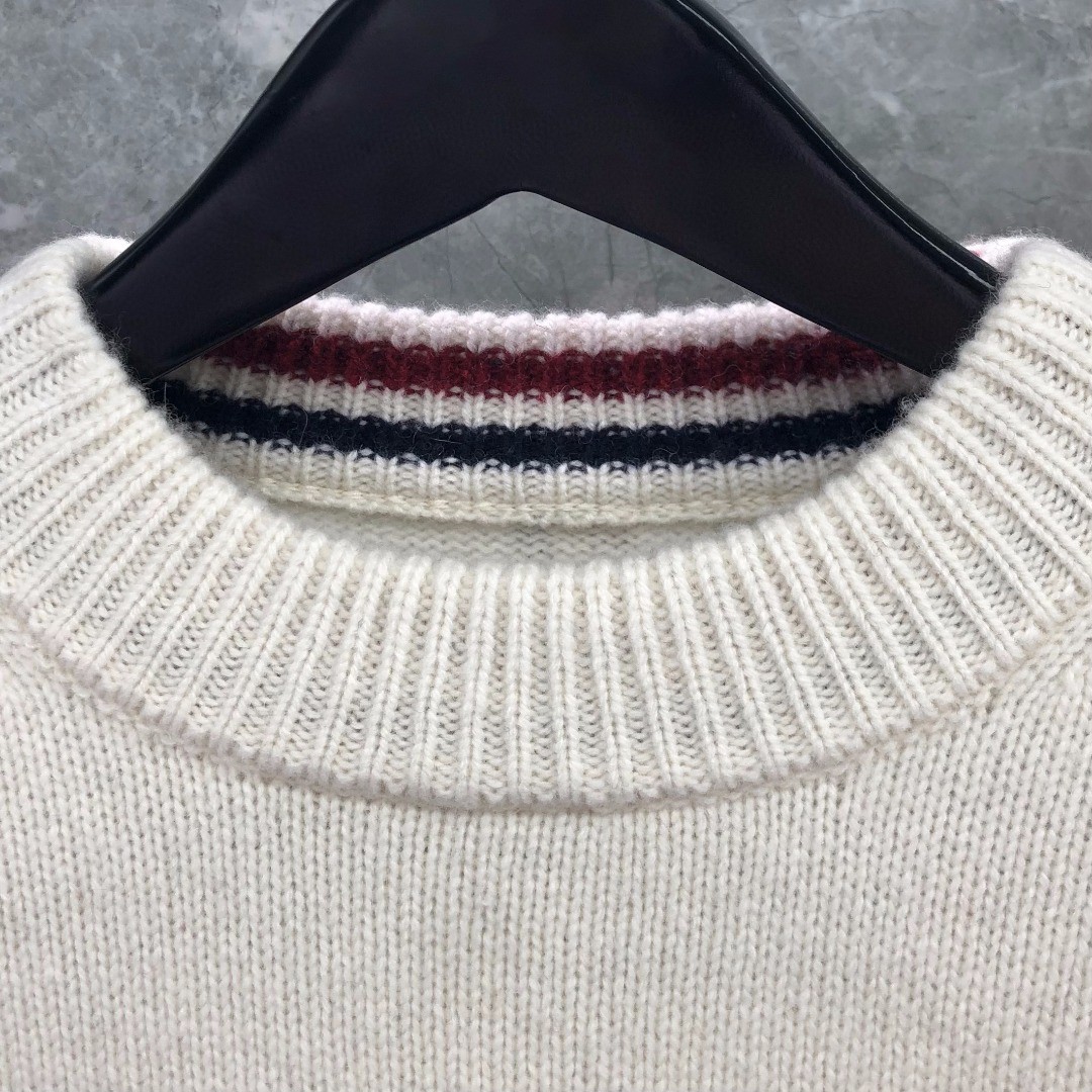 THOM BROWNE 条纹提花羊毛毛衣 针织衫 长袖 蓝色 灰色 白色 藏青色 MKA330A-Y1502-415