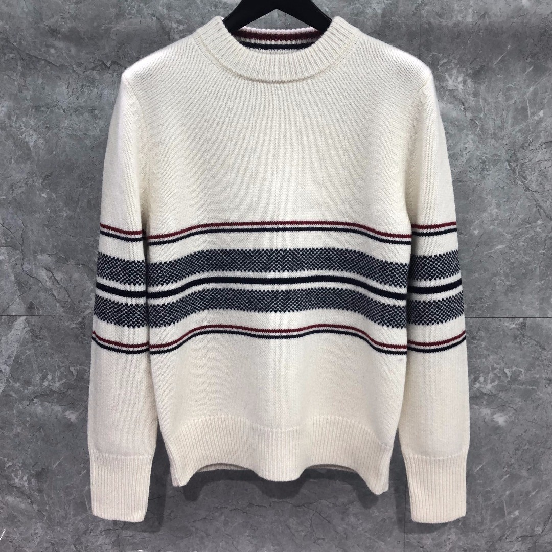 THOM BROWNE 条纹提花羊毛毛衣 针织衫 长袖 蓝色 灰色 白色 藏青色 MKA330A-Y1502-415