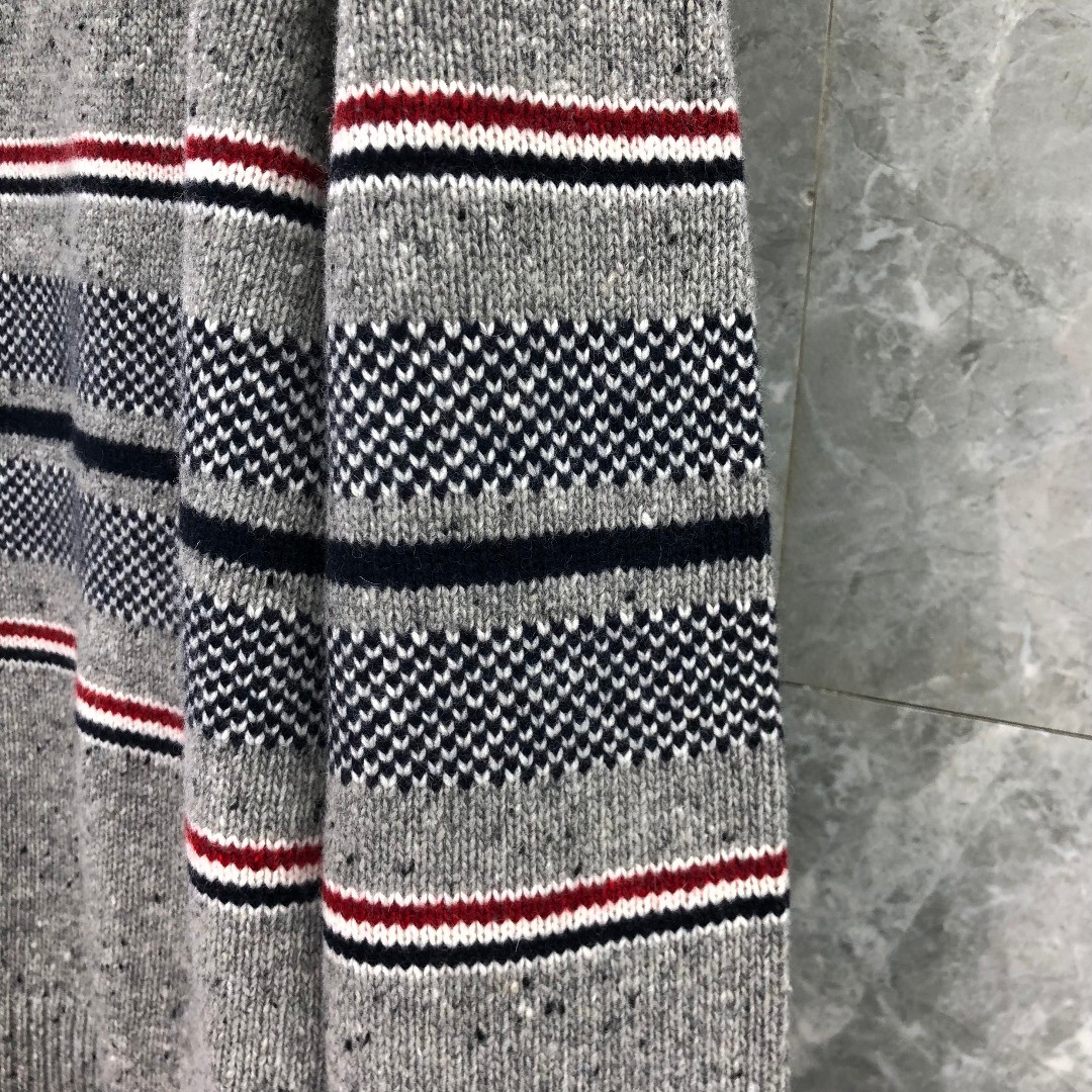 THOM BROWNE 条纹提花羊毛毛衣 针织衫 长袖 蓝色 灰色 白色 藏青色 MKA330A-Y1502-415