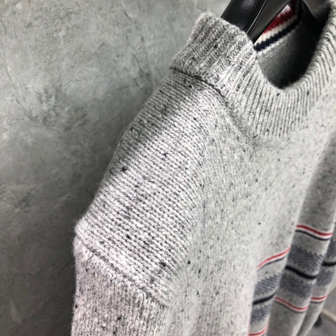 THOM BROWNE 条纹提花羊毛毛衣 针织衫 长袖 蓝色 灰色 白色 藏青色 MKA330A-Y1502-415