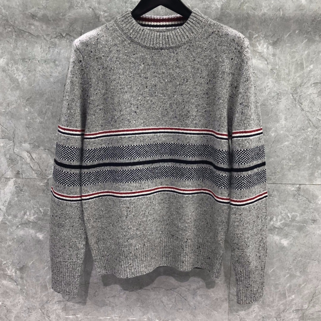 THOM BROWNE 条纹提花羊毛毛衣 针织衫 长袖 蓝色 灰色 白色 藏青色 MKA330A-Y1502-415