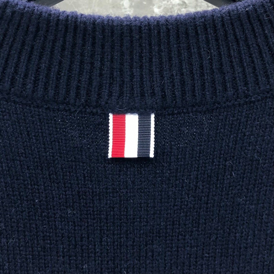 THOM BROWNE 条纹提花羊毛毛衣 针织衫 长袖 蓝色 灰色 白色 藏青色 MKA330A-Y1502-415
